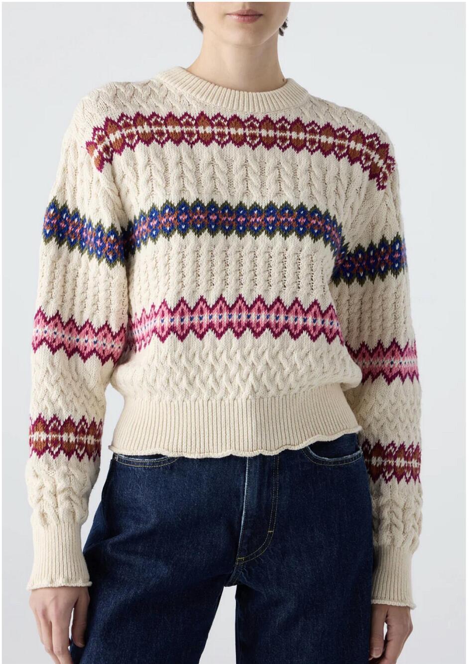 NEW AMO jemma long sleeve stripe sweater in bone multi